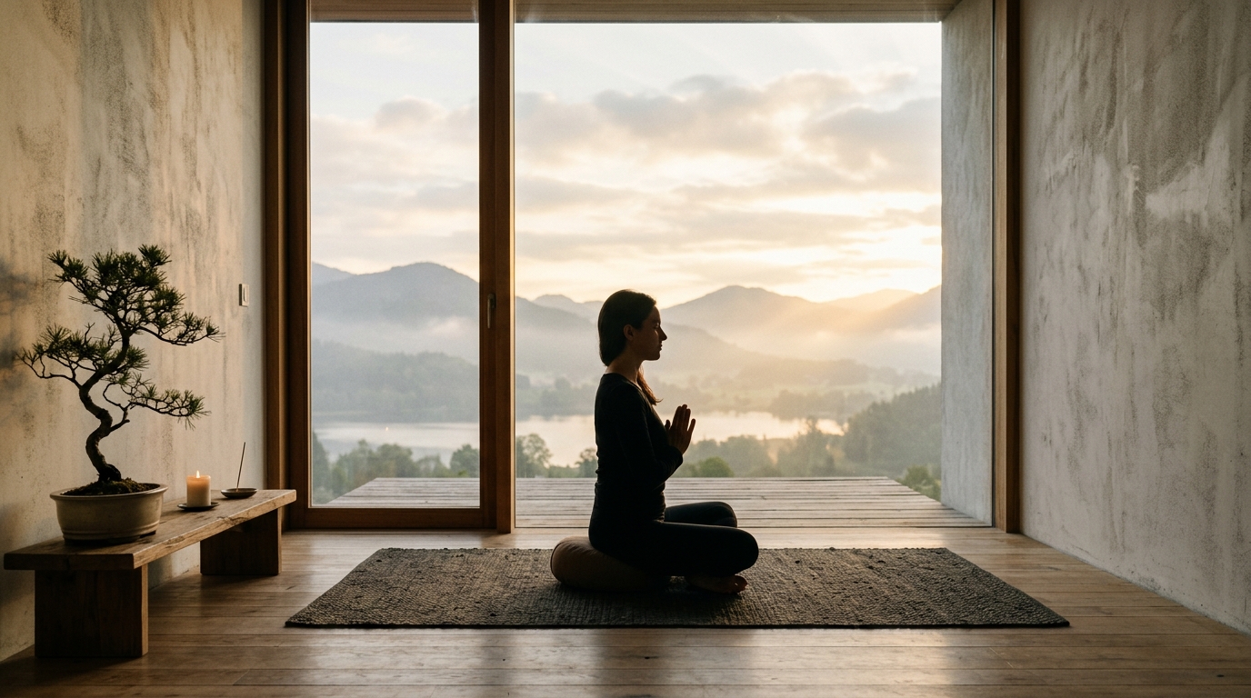 A still meditation space at dusk